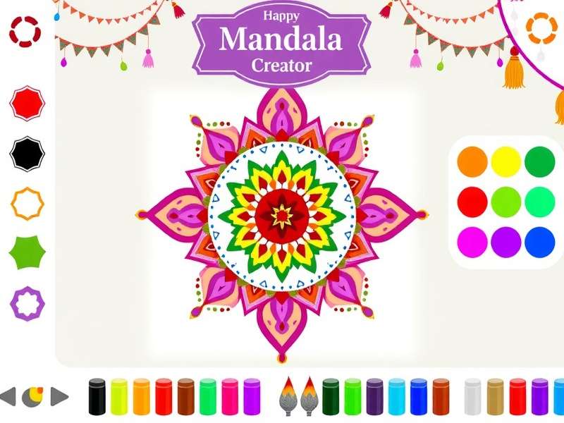Enchanted Mandala Creator gameplay showing colorful mandala designs