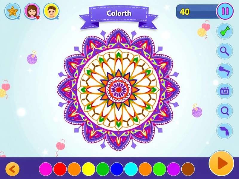 Enchanted Mandala Creator user interface showing coloring tools